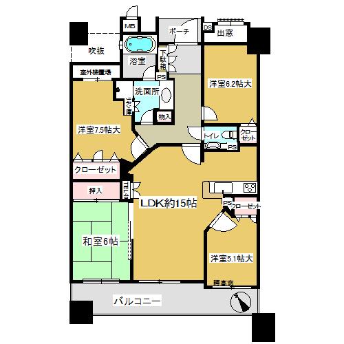 Floor plan. 4LDK, Price 18 million yen, Occupied area 86.98 sq m , Balcony area 15.2 sq m