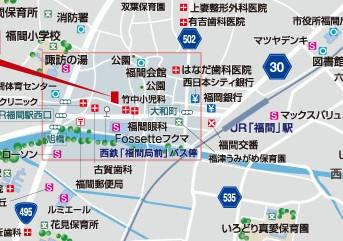 Local guide map. Car navigation systems Address = Fukutsu center 6-chome, 22-40