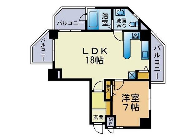 Floor plan. 1LDK, Price 7.8 million yen, Occupied area 57.88 sq m , Balcony area 12.82 sq m