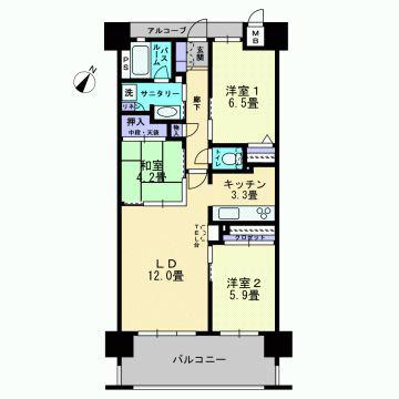 Floor plan. 3LDK, Price 16.7 million yen, Occupied area 71.61 sq m , Balcony area 12.6 sq m 3LDK: 71.61 sq m