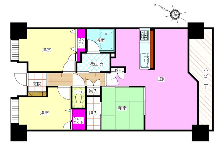 Floor plan. 3LDK, Price 16.8 million yen, Occupied area 76.03 sq m , Balcony area 12.52 sq m