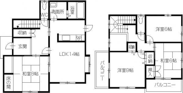 Floor plan. 16.8 million yen, 4LDK, Land area 202.14 sq m , Building area 107.64 sq m 1 floor and the attention on the second floor of a Japanese-style room