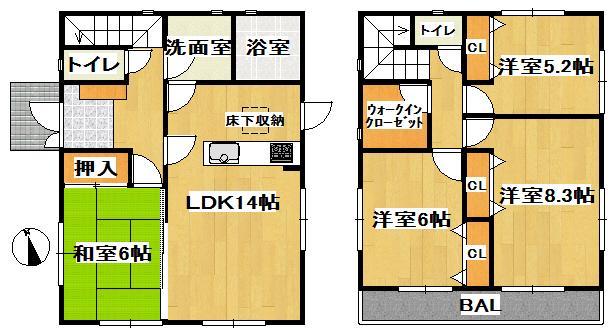 Floor plan. 18,950,000 yen, 4LDK + S (storeroom), Land area 211 sq m , Yang per well in the building area 98.54 sq m south toward living