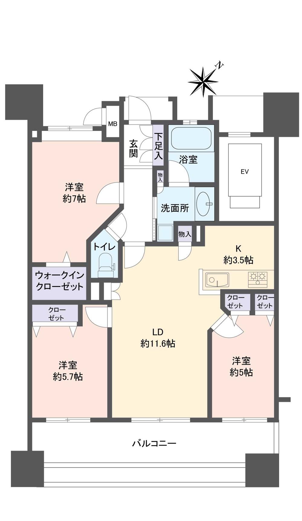 Floor plan. 3LDK, Price 15.8 million yen, Occupied area 73.23 sq m , Balcony area 16.6 sq m
