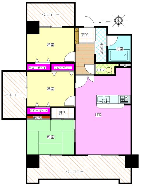 Floor plan. 3LDK, Price 12.7 million yen, Footprint 76 sq m , Balcony area 23.21 sq m