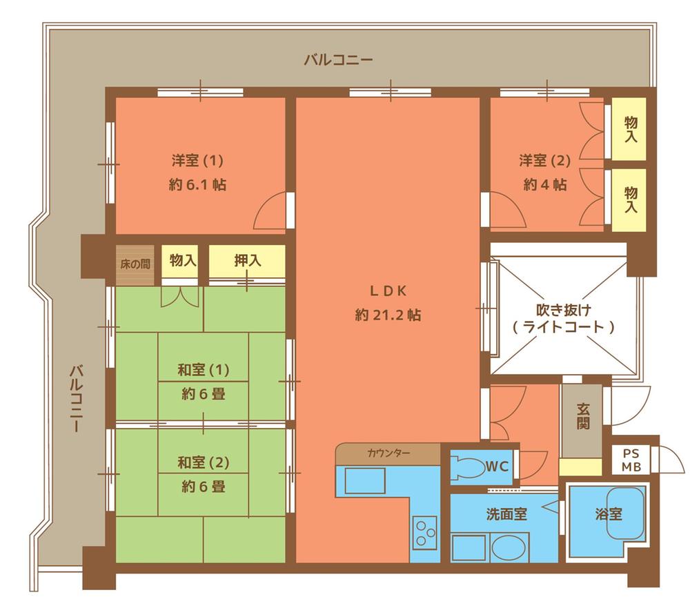 Floor plan. 4LDK, Price 11.9 million yen, Occupied area 90.36 sq m , Balcony area 11.95 sq m