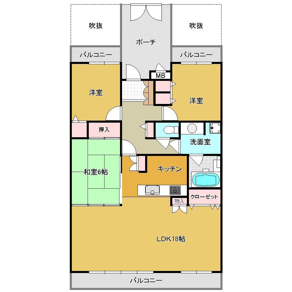 Floor plan. 3LDK, Price 16.5 million yen, Footprint 86.9 sq m , Balcony area 19.47 sq m