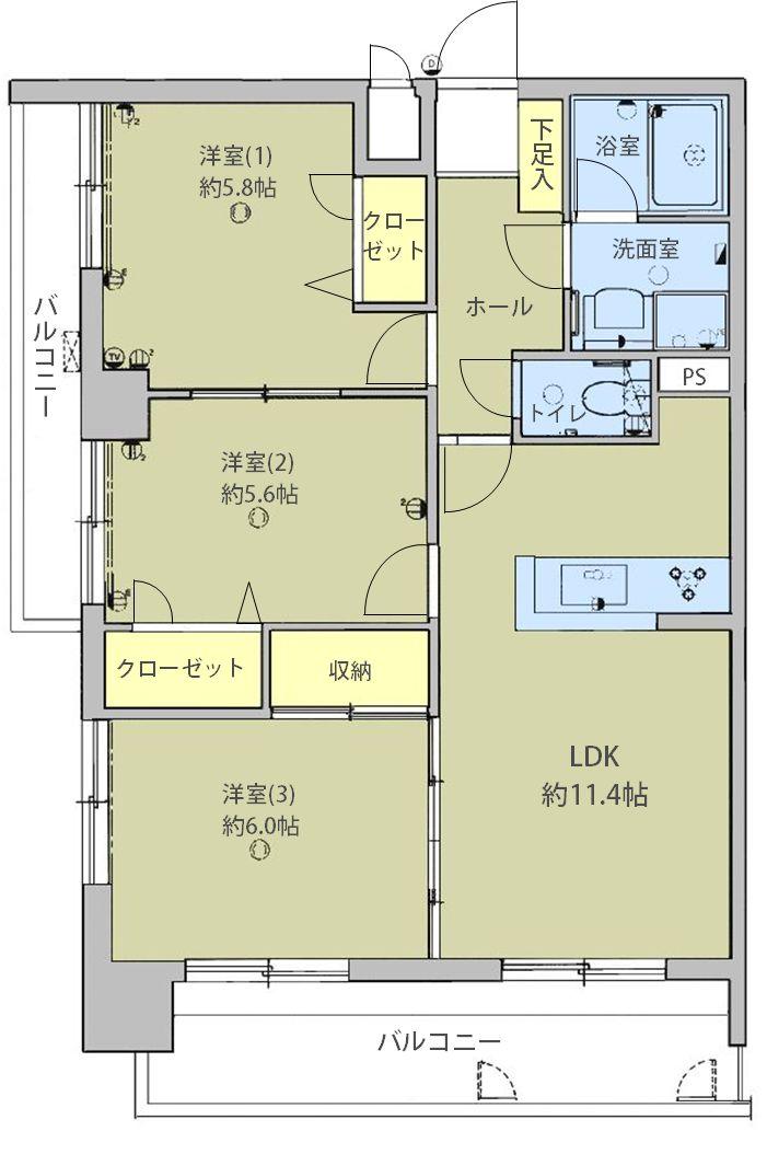 Floor plan. 3LDK, Price 7.8 million yen, Occupied area 70.75 sq m , Balcony area 13.3 sq m