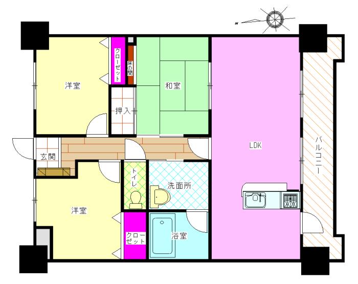 Floor plan. 3LDK, Price 12.8 million yen, Footprint 76 sq m , Balcony area 12.56 sq m
