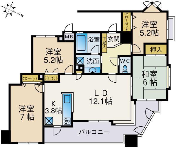 Floor plan. 4LDK, Price 17.5 million yen, Occupied area 83.26 sq m , Balcony area 15.23 sq m