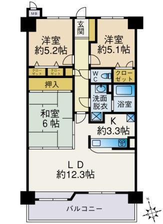 Floor plan. 3LDK, Price 12.9 million yen, Occupied area 70.62 sq m , Balcony area 11.88 sq m