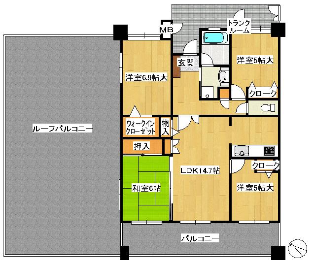 Floor plan. 4LDK, Price 13.8 million yen, Footprint 83.7 sq m , Balcony area 87.32 sq m