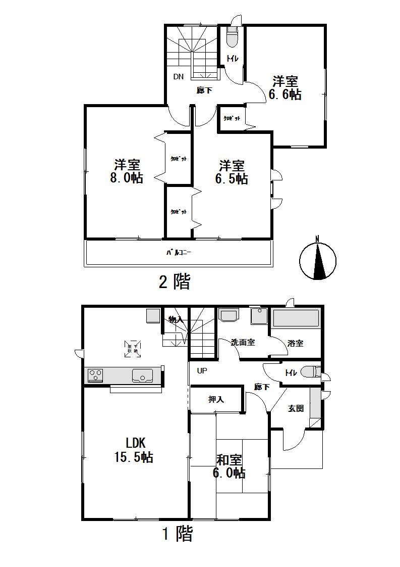Floor plan. (Building 2), Price 21,800,000 yen, 4LDK, Land area 166.6 sq m , Building area 98.01 sq m