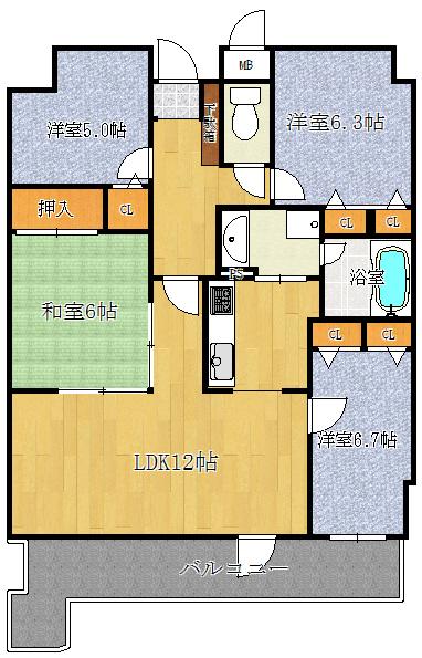 Floor plan. 4LDK, Price 12.8 million yen, Occupied area 83.65 sq m , Balcony area 15.76 sq m