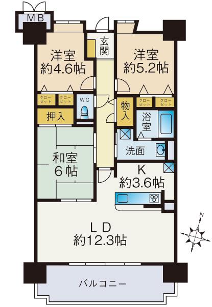Floor plan. 3LDK, Price 9.8 million yen, Occupied area 67.56 sq m , Balcony area 12.05 sq m