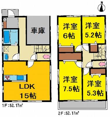 Floor plan. 23,480,000 yen, 4LDK, Land area 142.76 sq m , Building area 104.34 sq m