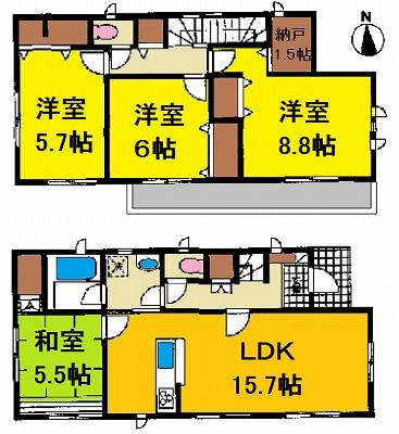 Floor plan. 17.8 million yen, 4LDK + S (storeroom), Land area 189.65 sq m , Building area 100.44 sq m