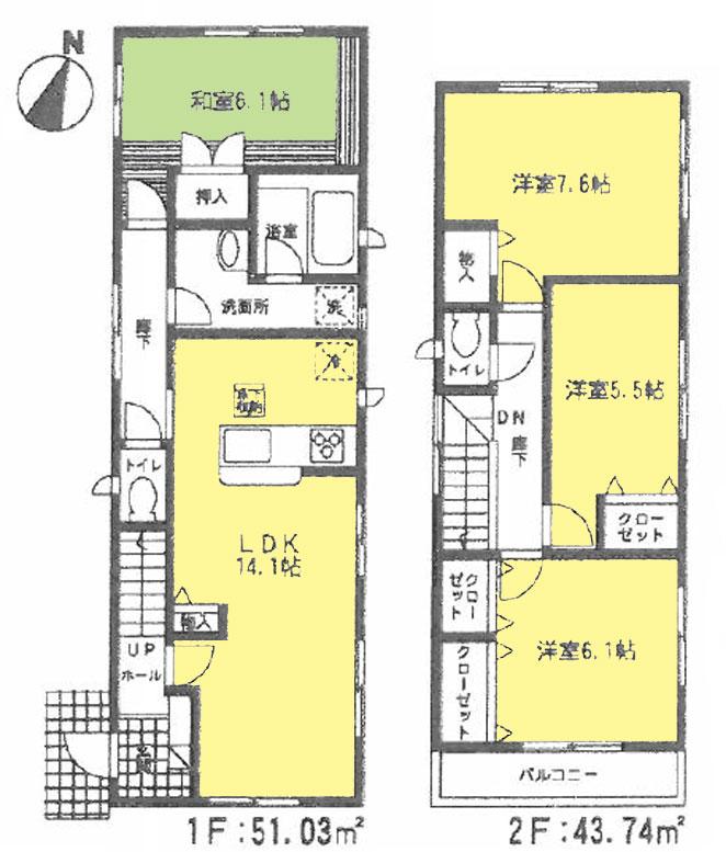 Floor plan. 18,800,000 yen, 4LDK, Land area 165.35 sq m , Building area 94.77 sq m floor plan (4LDK)