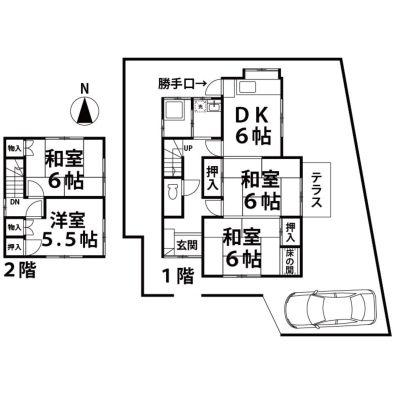 Floor plan. 6.5 million yen, 4DK, Land area 152.63 sq m , 3 minutes by car to the building area 75.35 sq m chikuzen maebaru Station! 