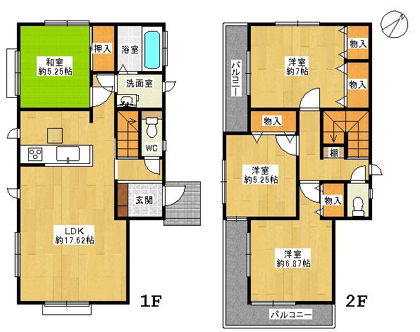 Floor plan. 27,800,000 yen, 4LDK, Land area 144.85 sq m , Building area 98.95 sq m 4LDK Two-sided balcony