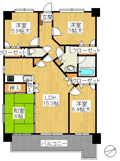 Floor plan. 4LDK, Price 15.5 million yen, Occupied area 88.29 sq m , Balcony area 11.88 sq m