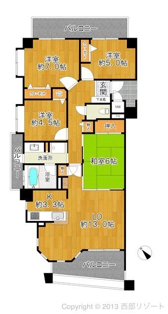 Floor plan. 4LDK, Price 24,800,000 yen, Occupied area 87.49 sq m , Balcony area 17.44 sq m (6 May 2013) created