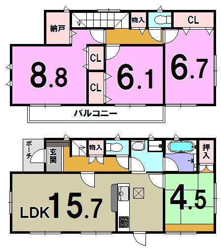 Floor plan. 29,900,000 yen, 4LDK, Land area 149.33 sq m , Building area 100.44 sq m