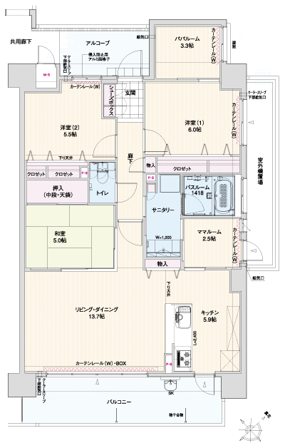 Floor: 3LDK + Papa Room + mom room, occupied area: 90.24 sq m, Price: 33,517,400 yen ~ 34,031,800 yen