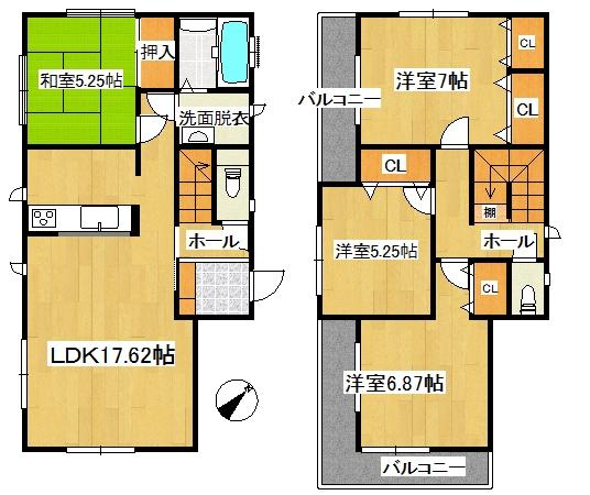 Floor plan. 27,800,000 yen, 4LDK, Land area 144.85 sq m , Building area 98.95 sq m 4LDK