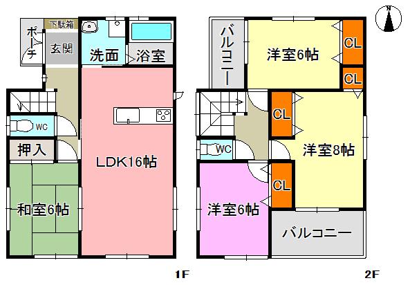 Floor plan. 25,800,000 yen, 4LDK, Land area 181.36 sq m , Building area 98.41 sq m ◇ Ken'nobe area 98.41 sq m  4LDK Parking 2 cars