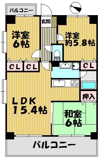 Floor plan. 3LDK, Price 13.8 million yen, Footprint 70.3 sq m , Balcony area 14.82 sq m