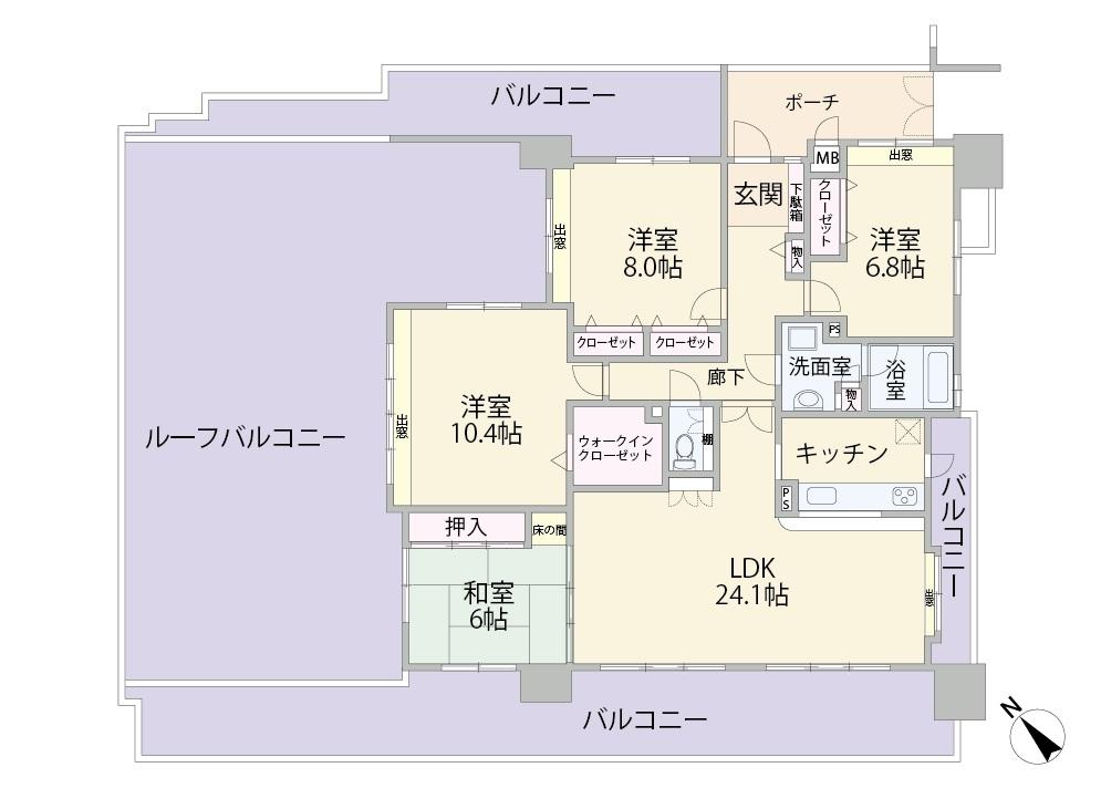 Floor plan. 4LDK, Price 26 million yen, Footprint 121.28 sq m , Balcony area 57.85 sq m