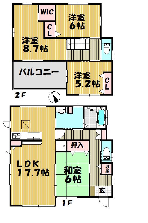 Floor plan. (3 Building), Price 29,800,000 yen, 4LDK, Land area 166.79 sq m , Building area 106.4 sq m