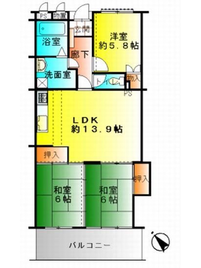 Floor plan. 3LDK, Price 8 million yen, Occupied area 70.35 sq m , Balcony area 10.26 sq m