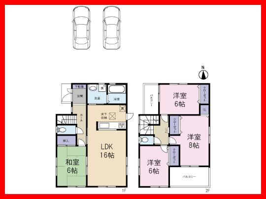 Floor plan. 25,800,000 yen, 4LDK, Land area 181.36 sq m , Building area 98.41 sq m Floor