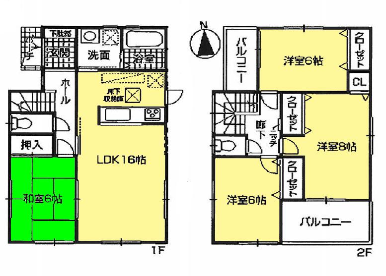Floor plan. 25,800,000 yen, 4LDK, Land area 181.36 sq m , Building area 98.41 sq m 4LDK
