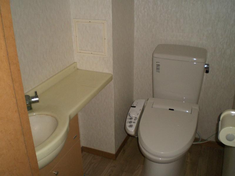 Toilet. It is a toilet with hand washing counter