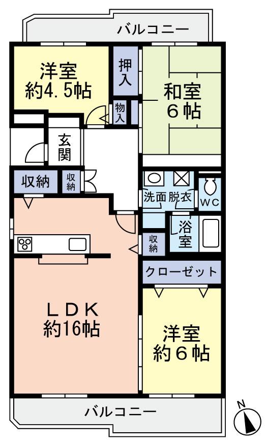 Floor plan. 3LDK, Price 14.8 million yen, Footprint 80.2 sq m , Balcony area 15.84 sq m