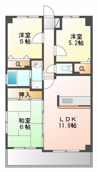 Floor plan. 3LDK, Price 11.8 million yen, Occupied area 60.11 sq m , Balcony area 7.65 sq m
