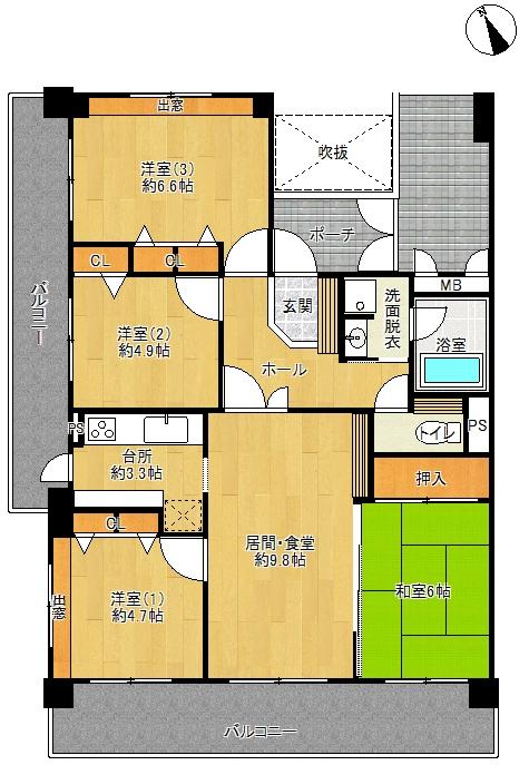 Floor plan. 4LDK, Price 18.9 million yen, Footprint 80.6 sq m , Balcony area 22.65 sq m