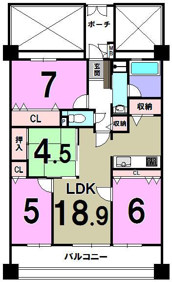 Floor plan. 4LDK, Price 21.3 million yen, Occupied area 79.54 sq m , Balcony area 16.4 sq m
