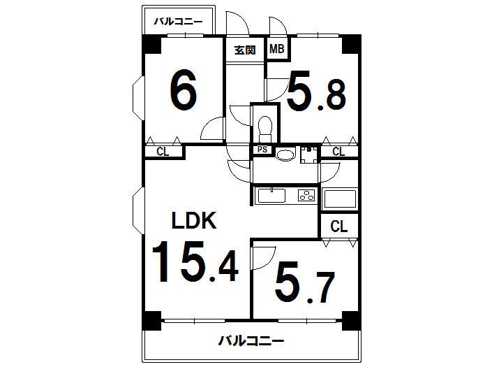 Floor plan. 3LDK, Price 13.8 million yen, Footprint 70.3 sq m , Balcony area 14.82 sq m local appearance photo