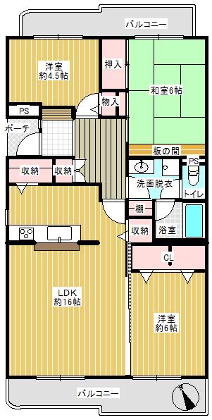 Floor plan. 3LDK, Price 14.8 million yen, Footprint 80.2 sq m , Balcony area 15.84 sq m