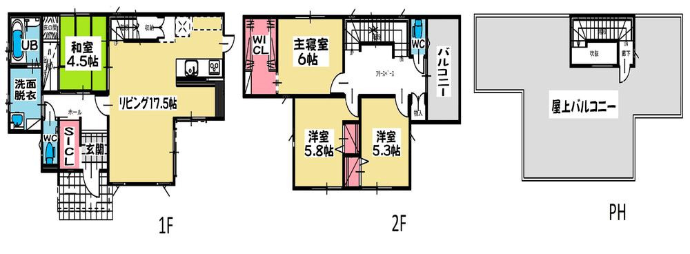 Floor plan. 36,800,000 yen, 4LDK, Land area 181.65 sq m , Building area 111.57 sq m land area: 189.08 sq m building area: 111.57 sq m with rooftop