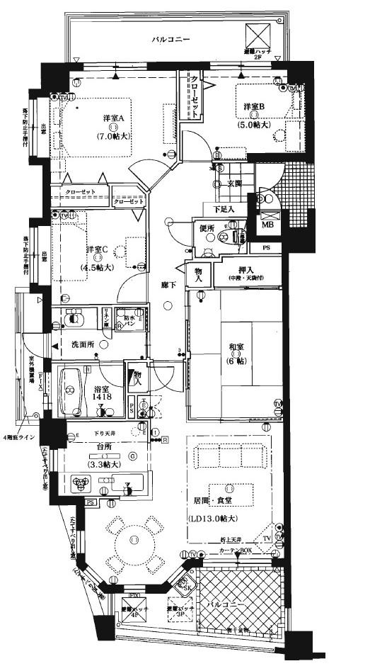 Floor plan. 4LDK, Price 19,800,000 yen, Occupied area 87.49 sq m , Balcony area 17.44 sq m