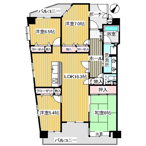 Floor plan. 4LDK, Price 18.5 million yen, Occupied area 91.89 sq m , Balcony area 17.46 sq m 3 daylighting ・ Corner room two-sided balcony