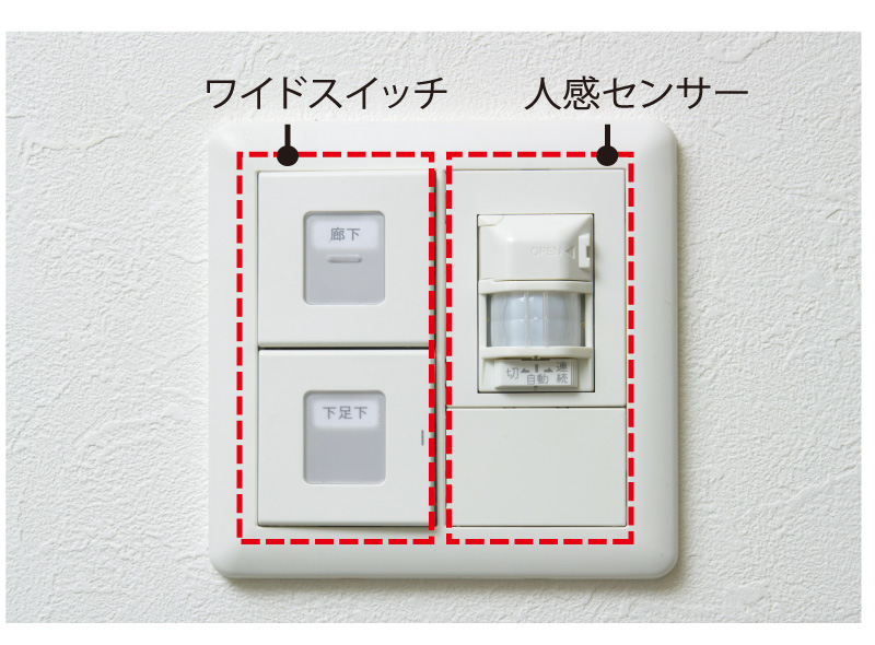 Other.  [Wide switch with entrance human sensor function] Go home and opened the front door, Light automatic lighting to perceive the people ・ Equipped with a human sensor switch that turns off. Also, The switch is easy to operate design with wide type.  ※ The number of switches will depend on the type and options content. (Same specifications)