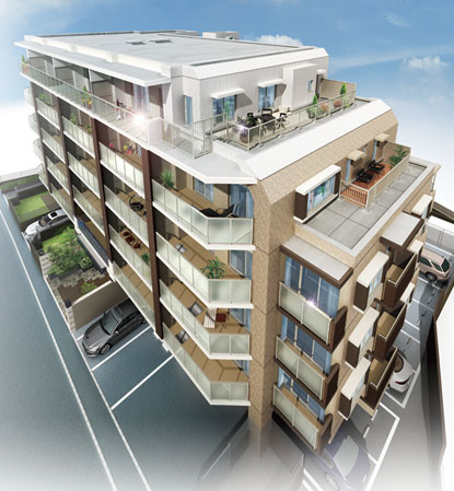 Shared facilities.  [appearance] In 16 House corner dwelling units in the 31 House, The first floor of a private garden ・ You can choose from a variety of all 12 plans, such as roof balcony dwelling unit of a private car park with a dwelling unit and the upper floors. (Rendering)
