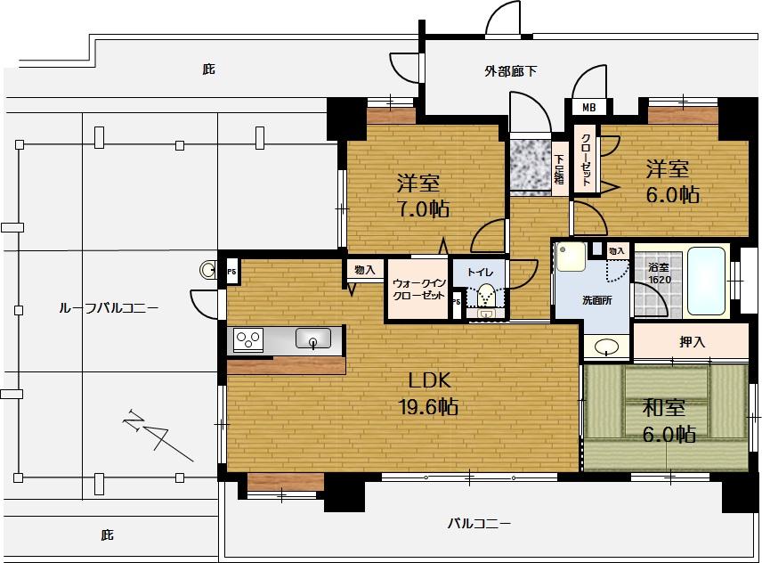 Floor plan. 3LDK, Price 22 million yen, Footprint 84.6 sq m , Balcony area 21.06 sq m