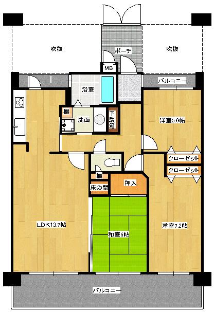 Floor plan. 3LDK, Price 14.7 million yen, Occupied area 71.32 sq m , Balcony area 18.36 sq m